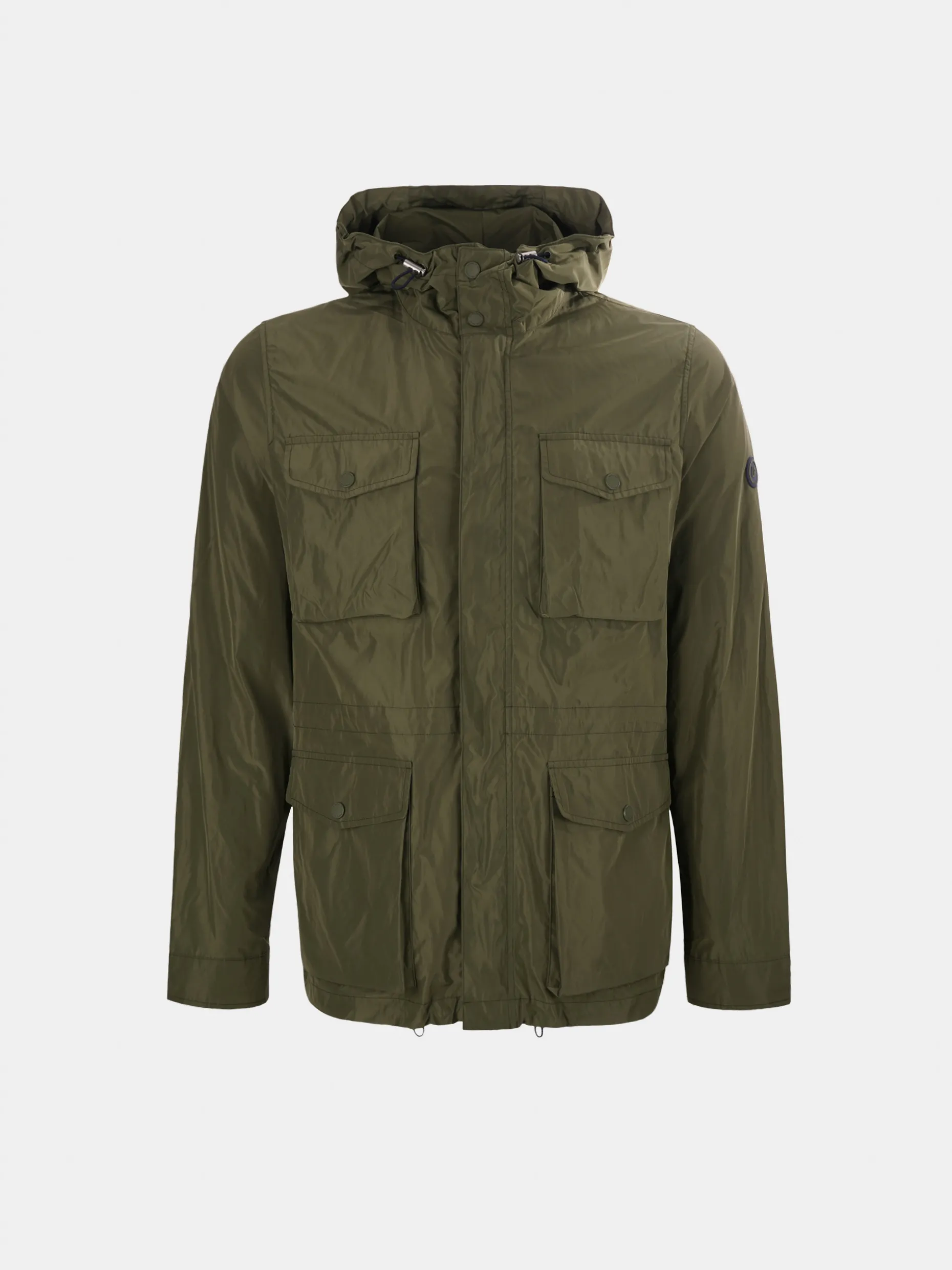 Parka em tecido técnico com capuz e bolsos