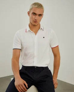 Polo camisa em algodão com riscas