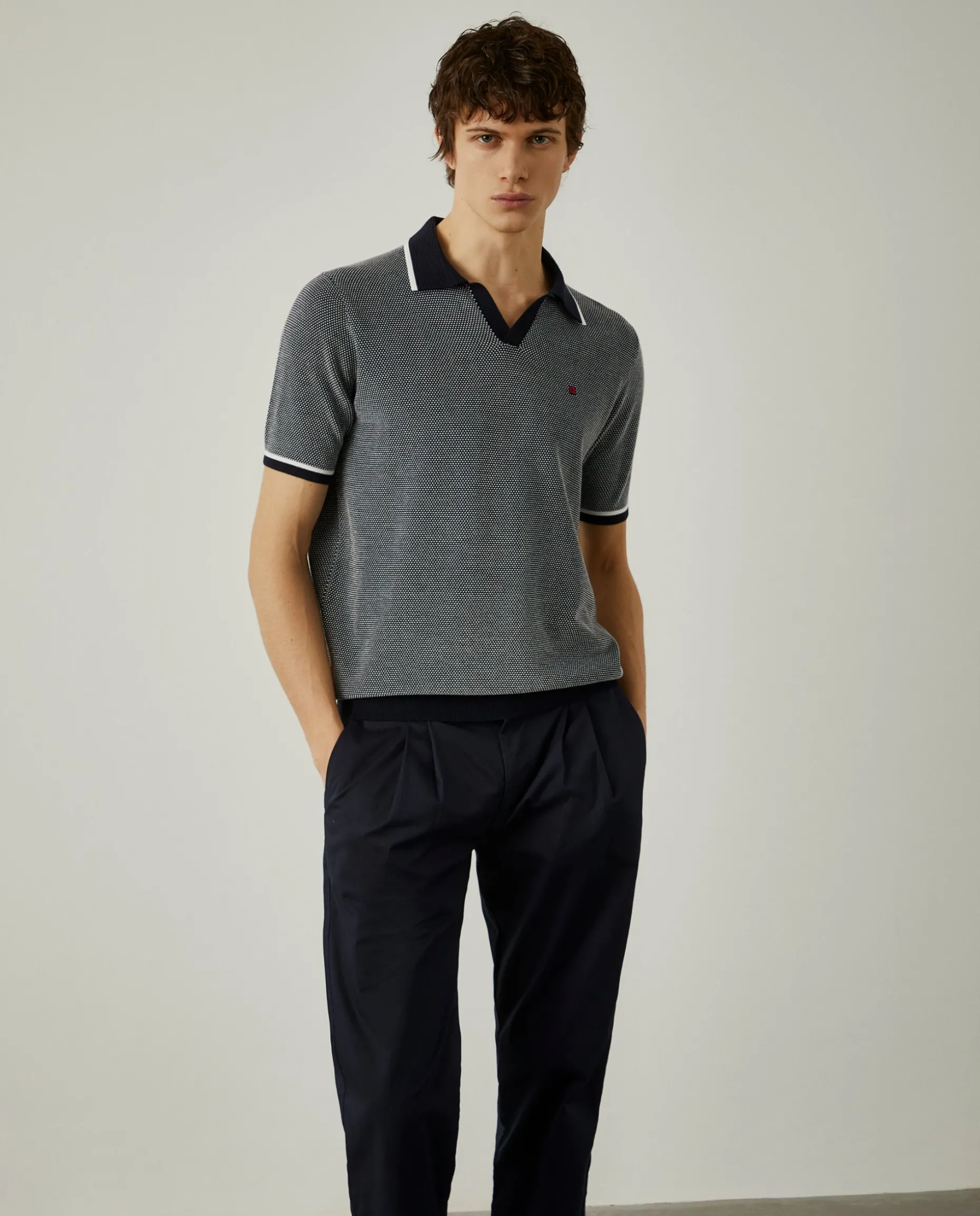 Polo de manga curta bicolor