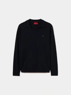 Polo manga comprida em algodão e caxemira