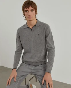 Polo manga comprida em algodão e caxemira