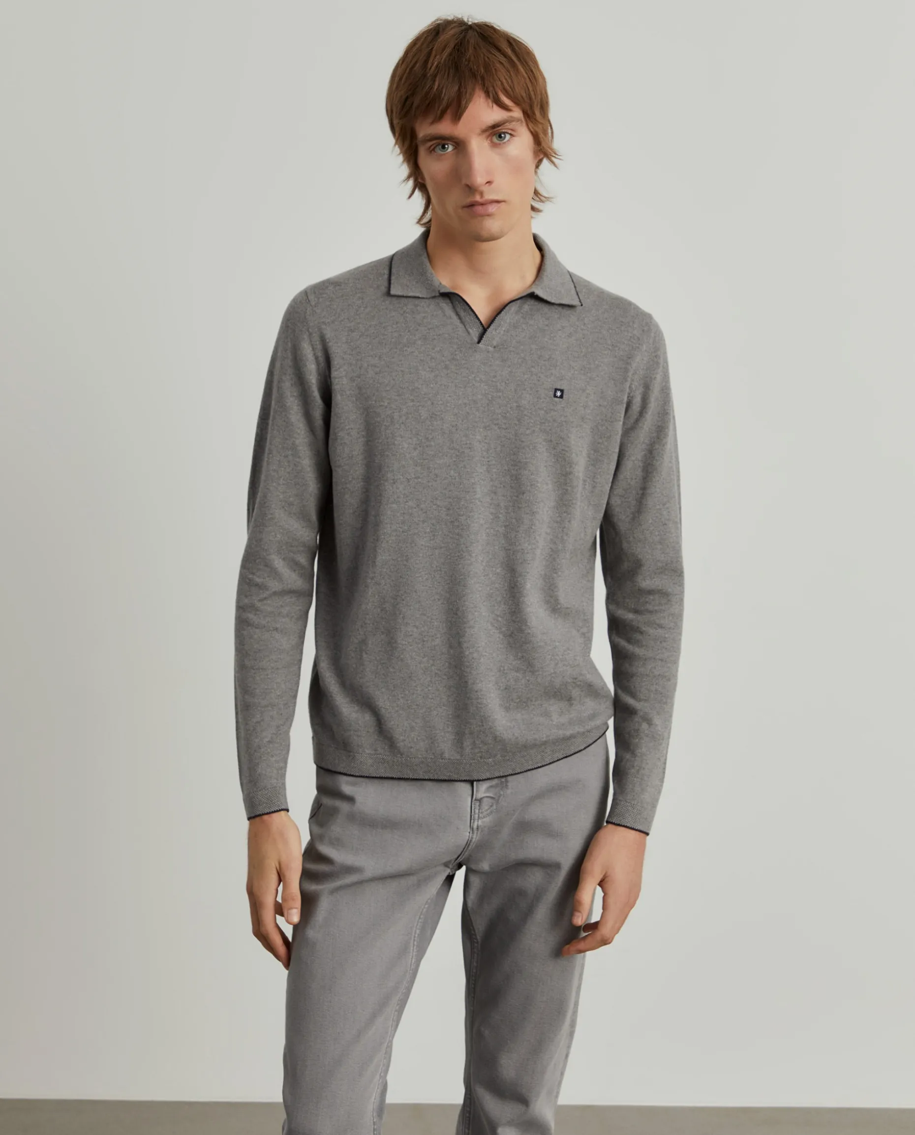 Polo manga comprida em algodão e caxemira