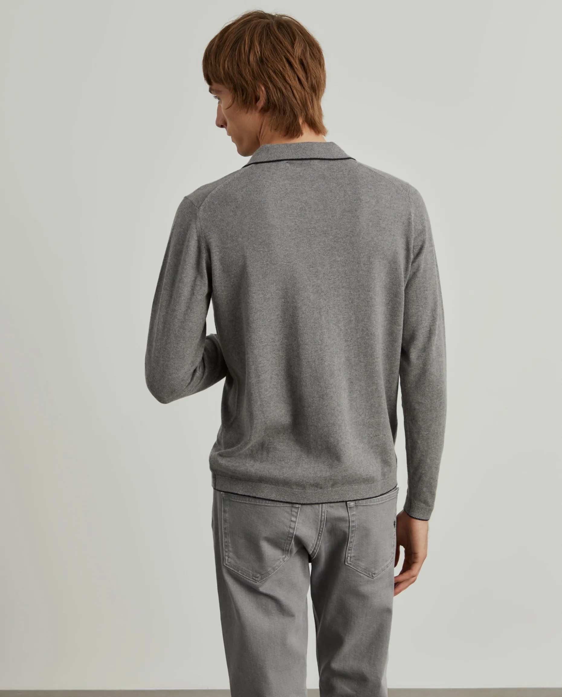 Polo manga comprida em algodão e caxemira