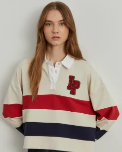 Polo manga comprida às riscas