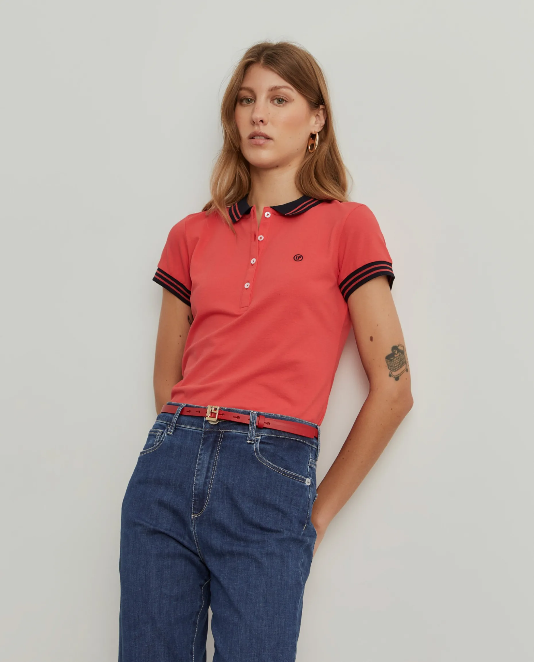 Polo piqué bicolor em algodão