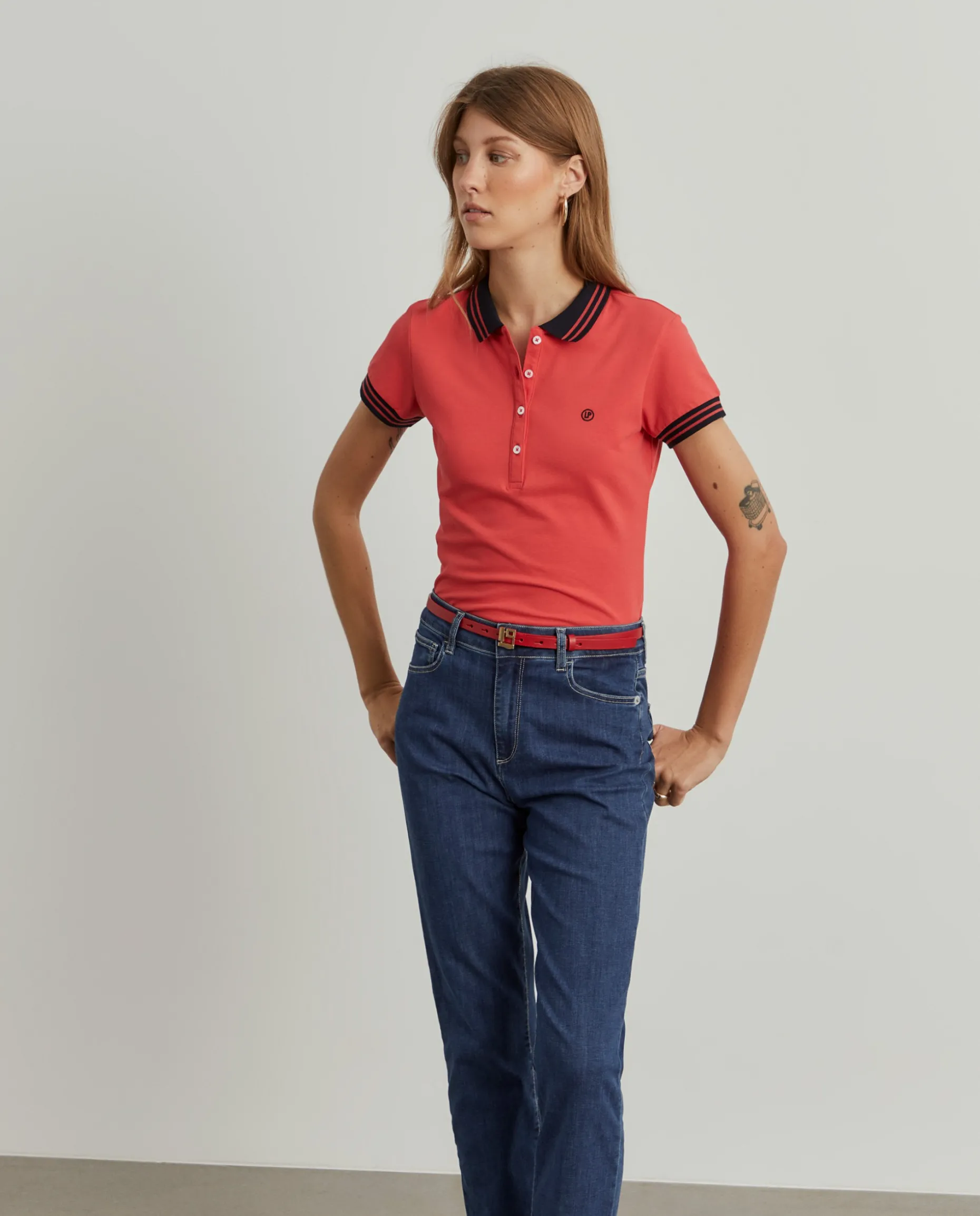 Polo piqué bicolor em algodão