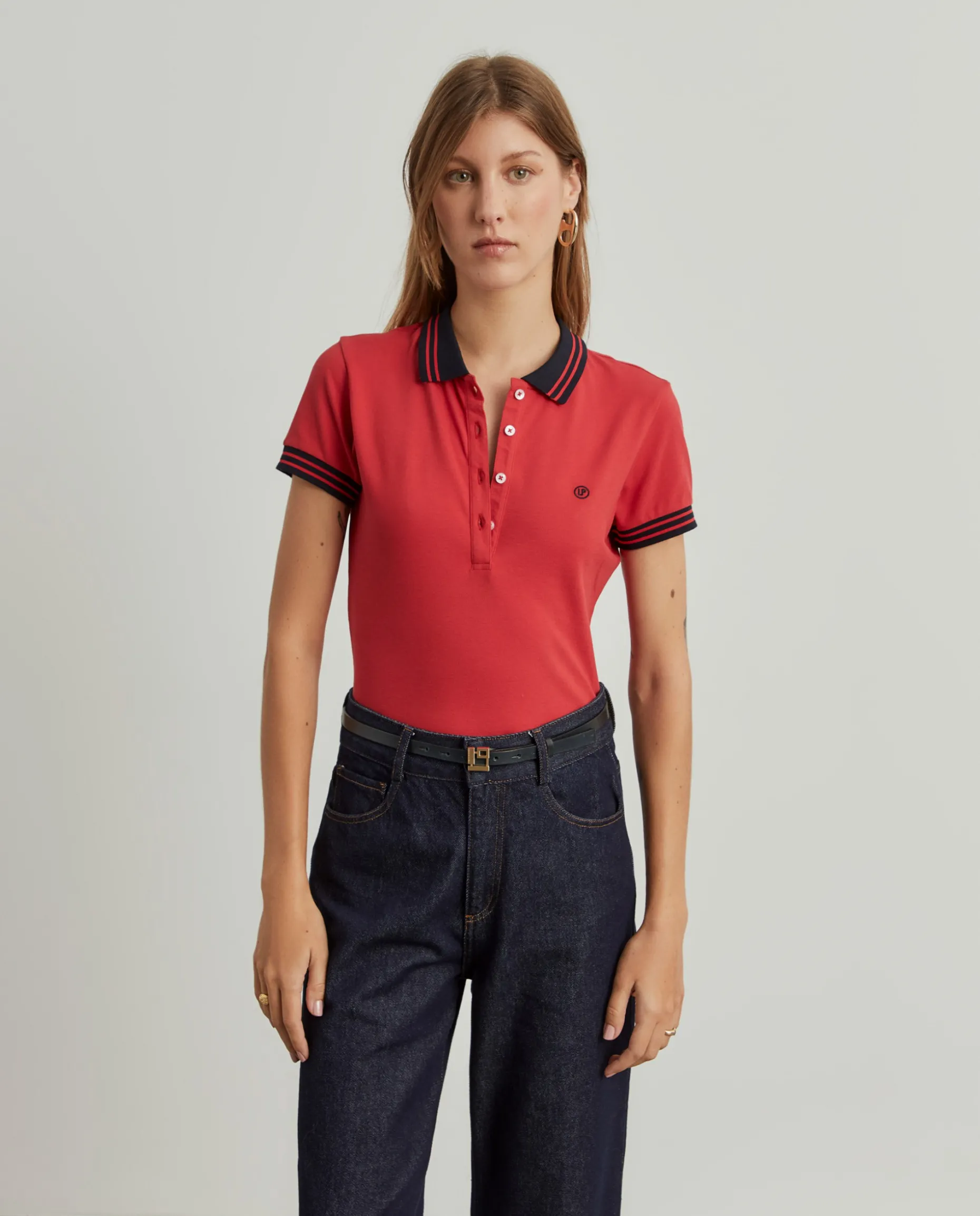 Polo piqué bicolor em algodão