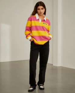 Polo rugby de manga comprida com padrão de riscas