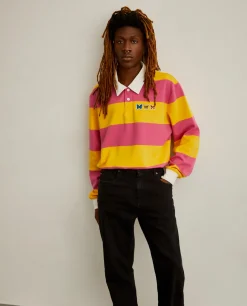 Polo rugby de manga comprida com padrão de riscas