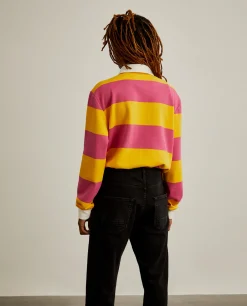 Polo rugby de manga comprida com padrão de riscas