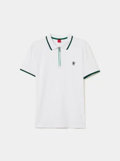 Polo slim fit com fecho e riscas