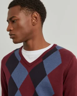 Pullover com losangos em algodão e caxemira