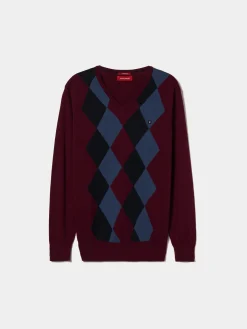 Pullover com losangos em algodão e caxemira