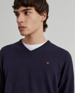 Pullover de lã decote em V