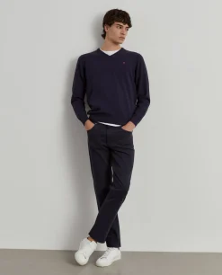 Pullover de lã decote em V