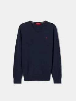 Pullover de lã decote em V