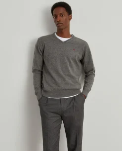 Pullover de lã decote em V