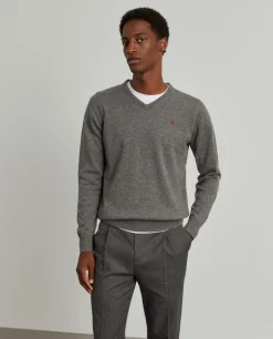 Pullover de lã decote em V