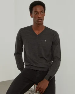 Pullover de lã decote em V
