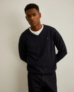 Pullover decote em V de algodão e caxemira