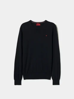 Pullover decote em V de algodão e caxemira