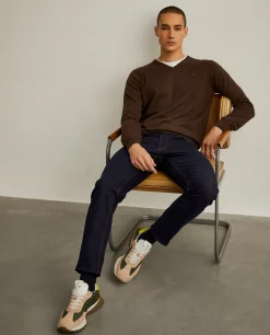 Pullover decote em V de algodão e caxemira