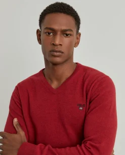 Pullover decote em V mistura de lã