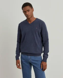 Pullover decote em V mistura de lã