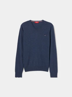 Pullover decote em V mistura de lã