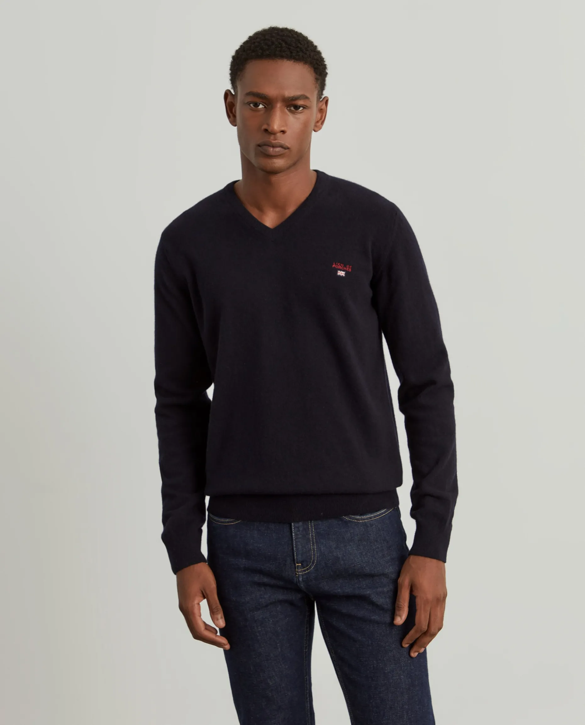 Pullover decote em V mistura de lã