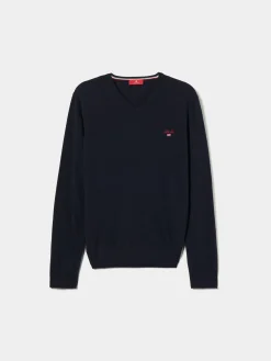 Pullover decote em V mistura de lã