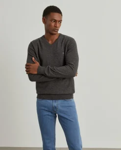 Pullover decote em V mistura de lã