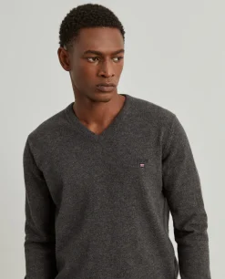 Pullover decote em V mistura de lã