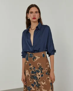 Saia comprida evasé com estampado