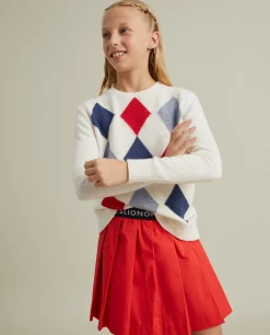 Saia de pregas com cintura a contraste