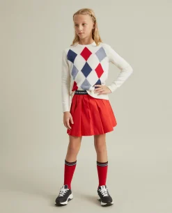 Saia de pregas com cintura a contraste