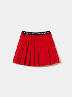 Saia de pregas com cintura a contraste