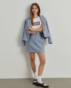 Saia tweed curta com cinto