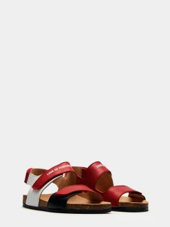 Sandália de tiras tricolor em pele