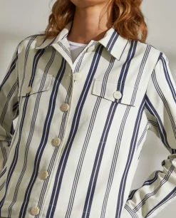 Sobrecamisa com riscas e cintura ajustável