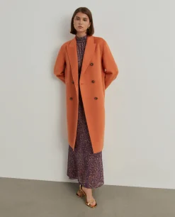 Sobretudo comprido de trespasse em lã