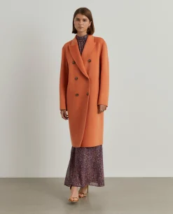 Sobretudo comprido de trespasse em lã