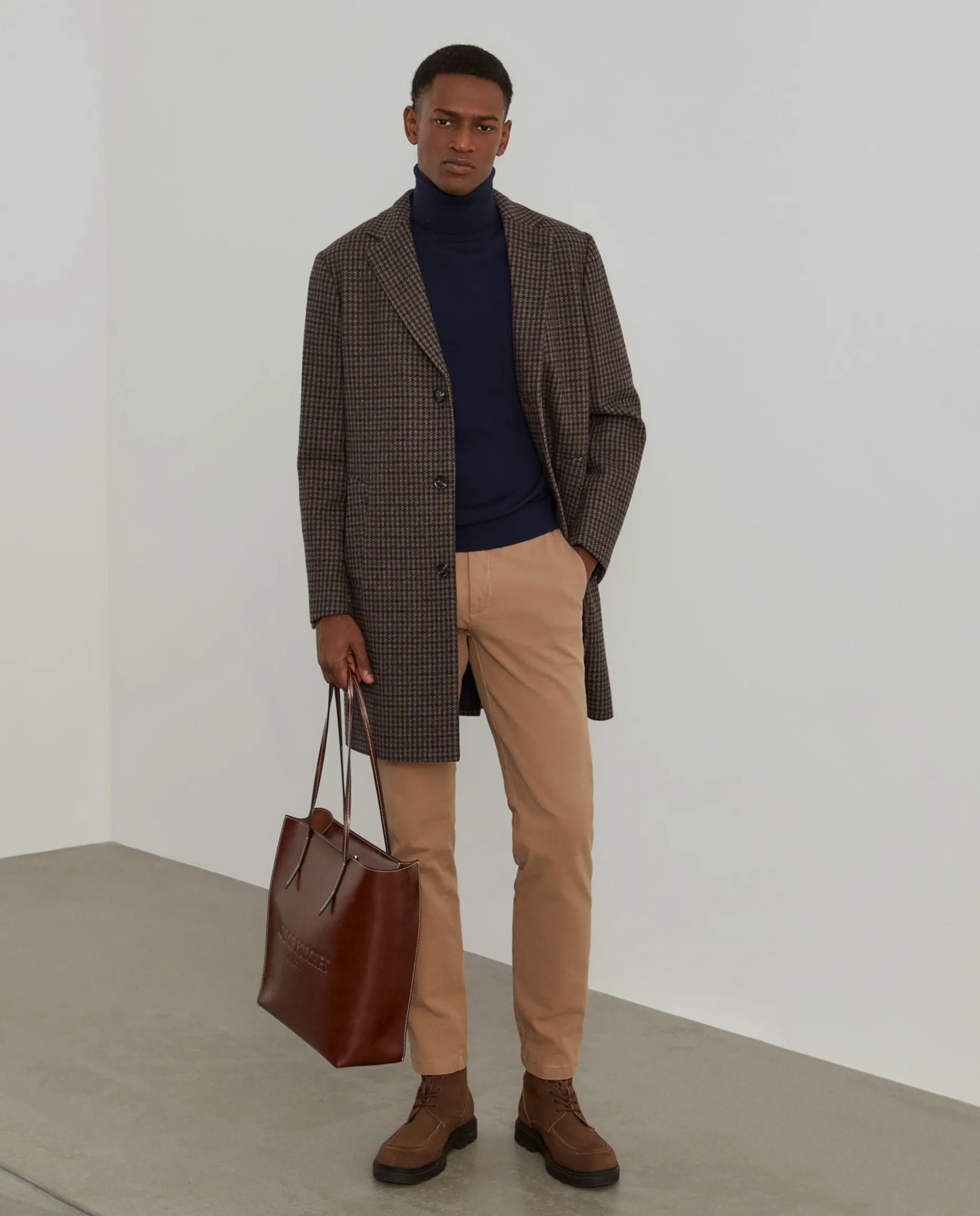 Sobretudo comprido padrão pied de poule