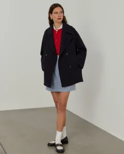 Sobretudo cruzado oversize mistura de lã