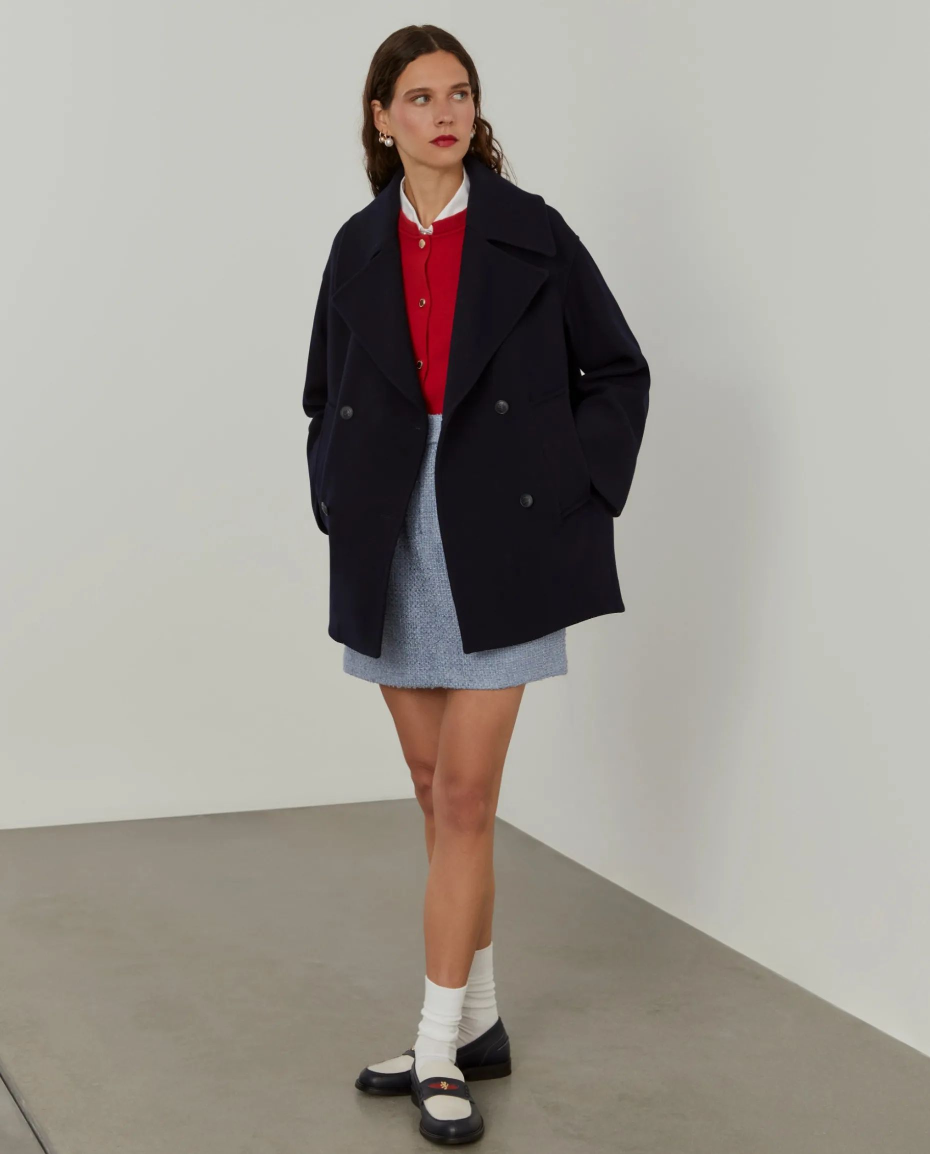 Sobretudo cruzado oversize mistura de lã