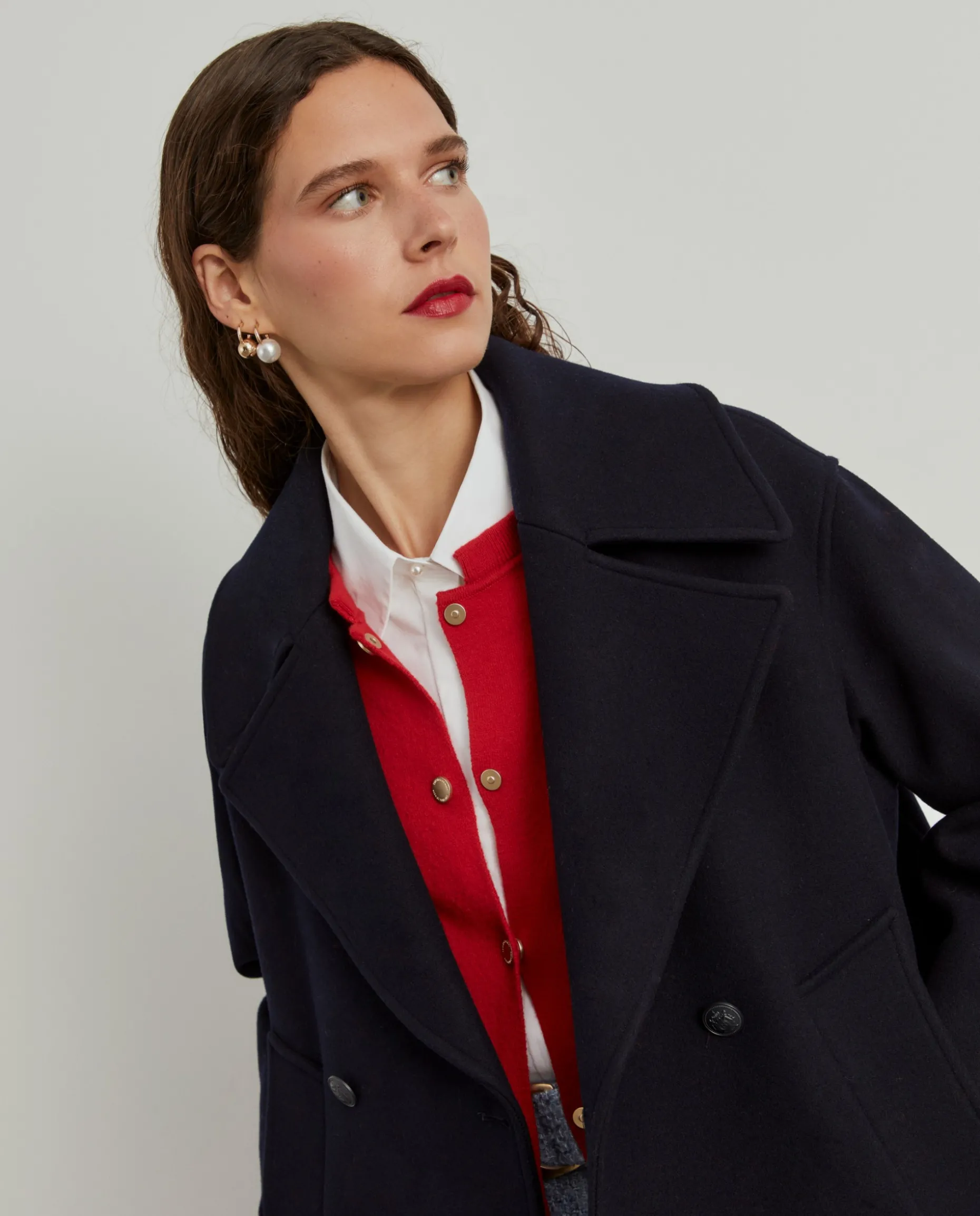 Sobretudo cruzado oversize mistura de lã