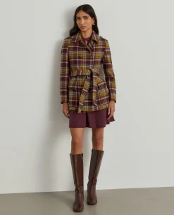 Sobretudo curto pied de poule com cinto