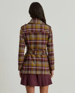 Sobretudo curto pied de poule com cinto