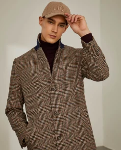 Sobretudo pied de poule em mistura de lã