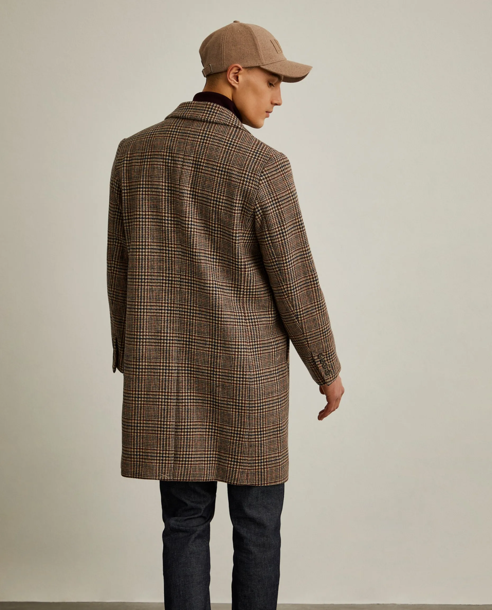 Sobretudo pied de poule em mistura de lã